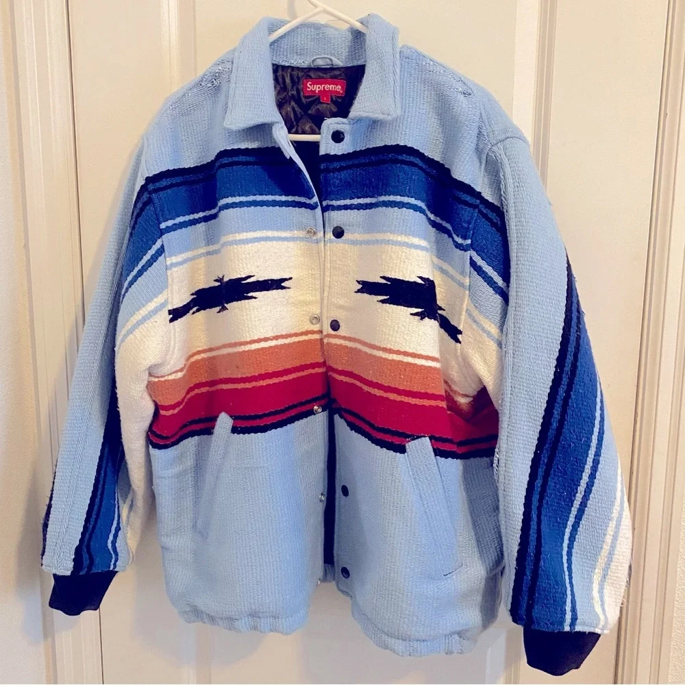 Like New Supreme Taxcala Blanket Men’s Jacket In Light Blue - Size L - Picture 2 of 16